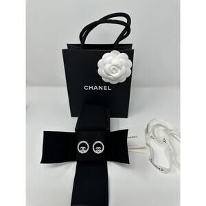 2023 B23 Chanel Strass CC Logo Silver HW  Crystal Stud  Earrings
